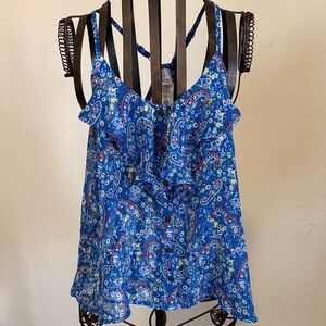 Arizona Jean Company Blue Floral Paisley Tank Top